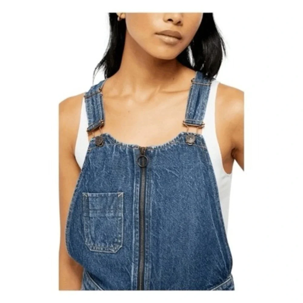 Free‎ People We The Free Sunkissed Short Overalls Blue Denim Jean Shorts 26